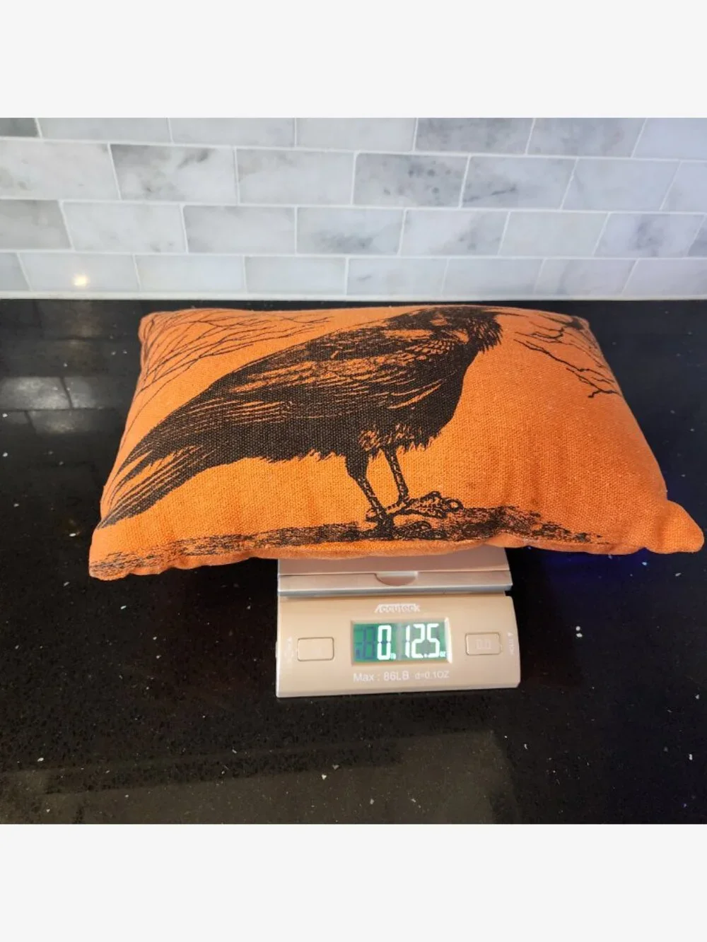 Vintage Orange/Black Raven Throw Pillow